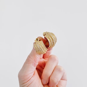 Chunky Vintage Circa 1980&#39;s Chic Christian Dior Gold Tone and Pave Crystal Designer Clip On Earrings