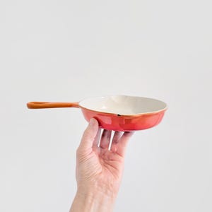 Vintage Le Creuset Skillet #16 Red Orange Flame Enamel Cast Iron Double Spout Frying Pan French Cookware