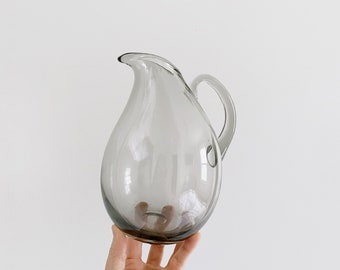 Vintage Mid Century Danish Modern Smoke Glass Pitcher in the Style of Per Lutken