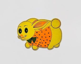 Charming Vintage Bunny Rabbit Placemat Kitsch Yellow Orange Vinyl Place Mat 1960's