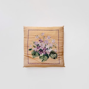 Vintage Square Floral Cross Stitch Cotton Throw Pillow Purple / Lavender Violets
