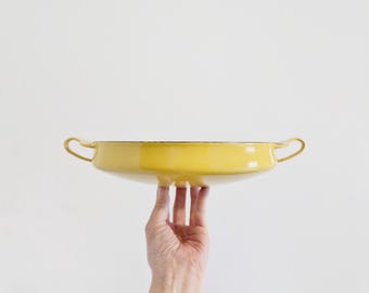 Small Vintage Mid Century Danish Modern Dansk IHQ Kobenstyle Yellow Enamel Paella Dish Pan France