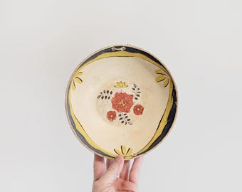Vintage Japanese Painted Paper Mache Bowl Wall Decor Floral