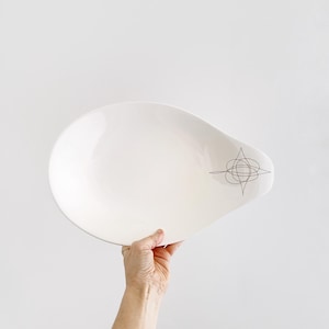 Large Vintage Mid Century Hallcraft Fantasy Lugged Serving Platter / Dish White Glaze Eva Zeisel Design with Flaw