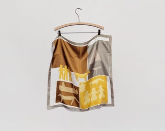 Vintage Vera Neumann Silk Scarf Brown Gray Orange Yellow Nature Camp Design Japan