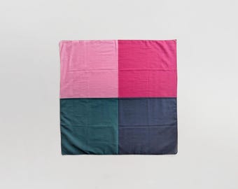 Vintage Italian Cotton Handkerchief Scarf Kerchief Pinks Green Navy Blue Colorblock