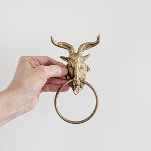 Vintage 1970's Arthur Court Brass or Bronze Goat Head Door Knocker or Super Fancy Towel Rack