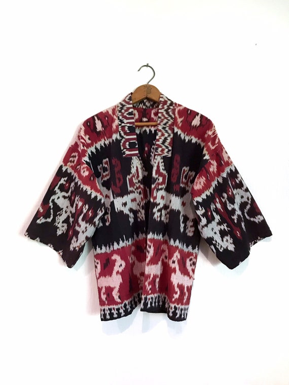 Chic Vintage 70's Woven Ikat Cotton Jacket Coat D… - image 2