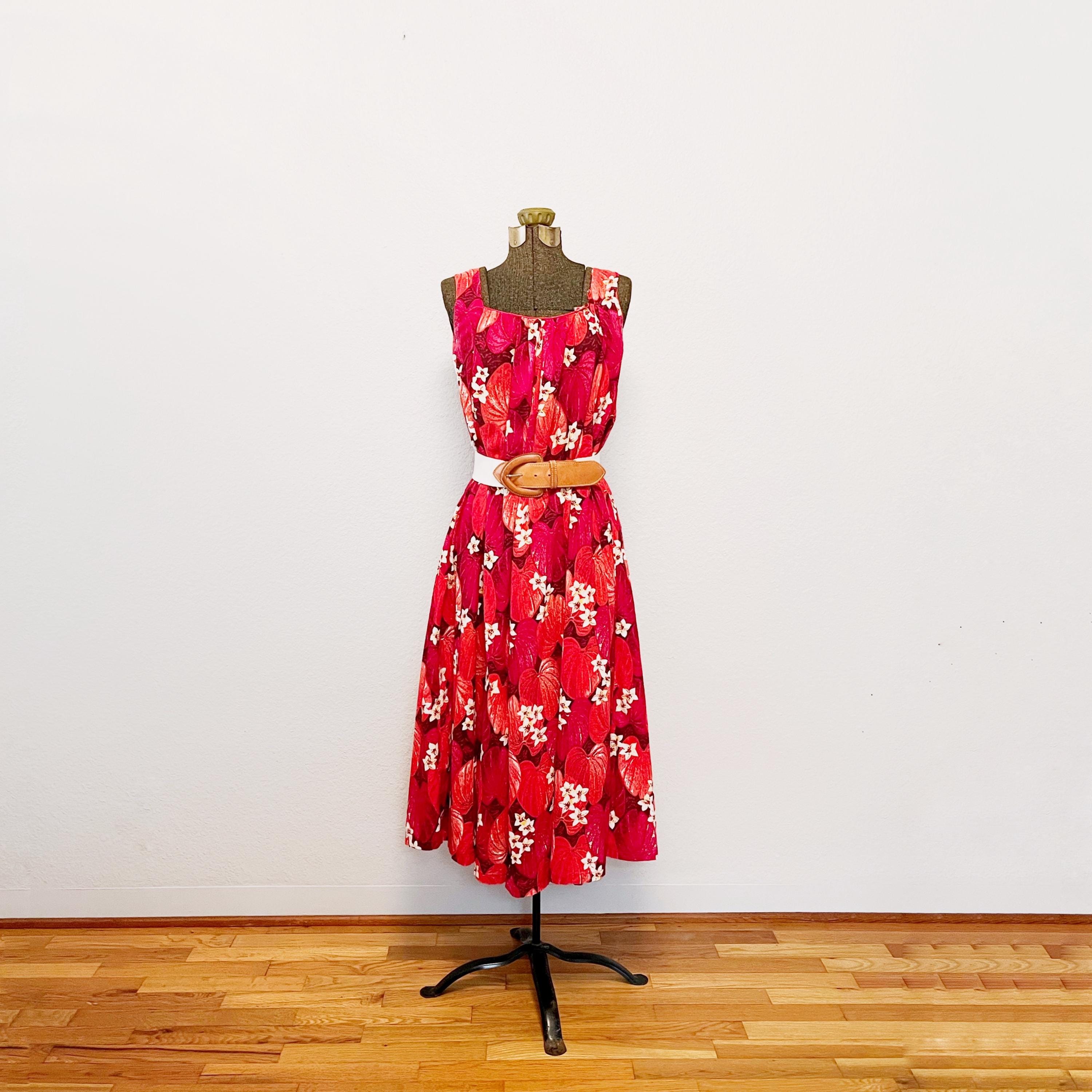 Mid Century Vintage Tiki Tent Maxi Hawaiian Mumu Dress Women's Small Medium  Halter Summer 1950's Red Orange Yellow Floral Leaves Unbranded - Etsy