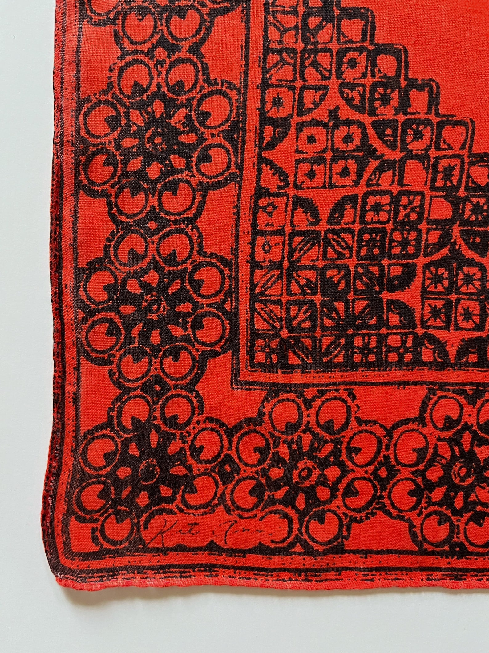 Beautiful Signed Kit Ann Mid Century Vintage Red and Black Linen ...