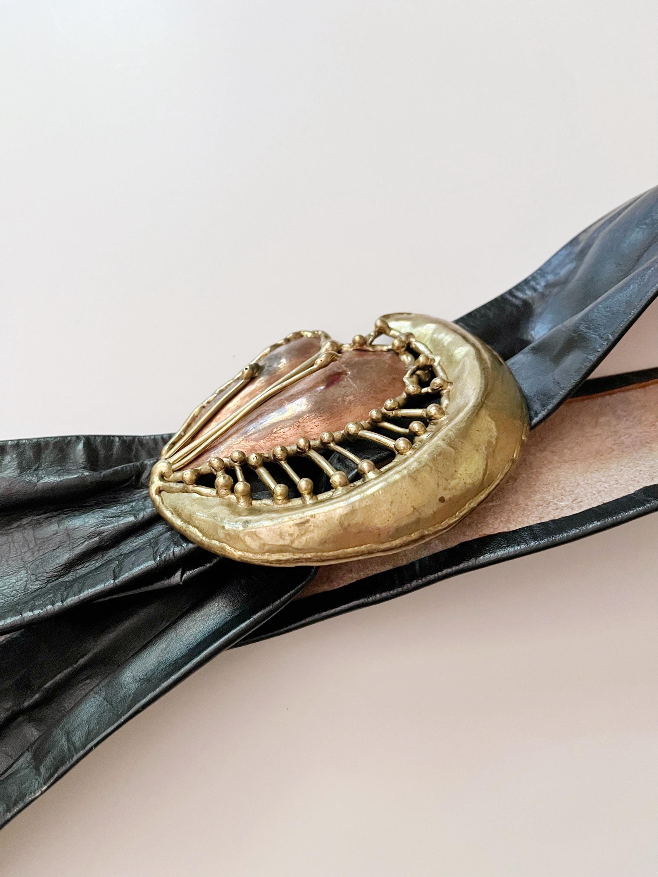 Vintage 70s Brutalist Mixed Metal Adjustable Leather and Copper Artisanal Belt Brutalist Belt - Etsy main image 3