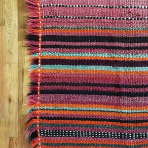 Vintage Handwoven Striped Wool Throw Rug / Runner image 4