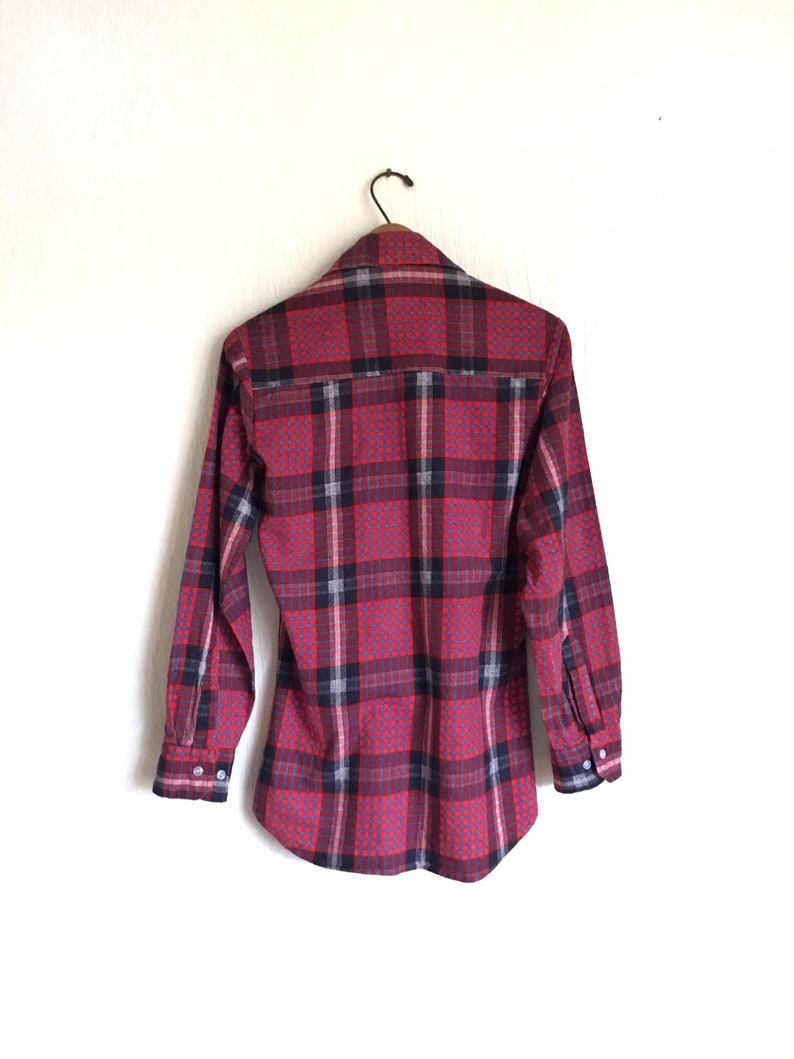 Vintage Men/'s Small Lumber Jack Cotton Flannel Shirt Red Navy Blue Long Sleeves Button Down Grunge 14-14.5