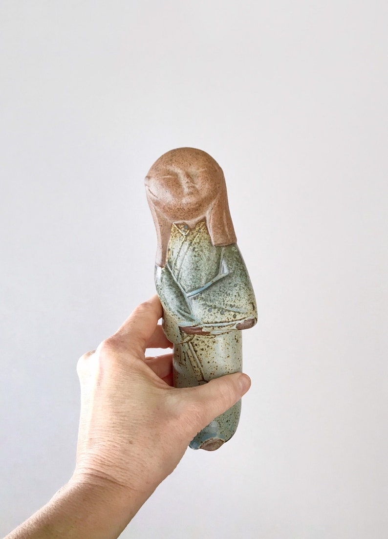 Vintage Japanese Stoneware / Pottery / Ceramic Figurine / Sculpture Asian Woman in a Kimono UCTCI Style image 2