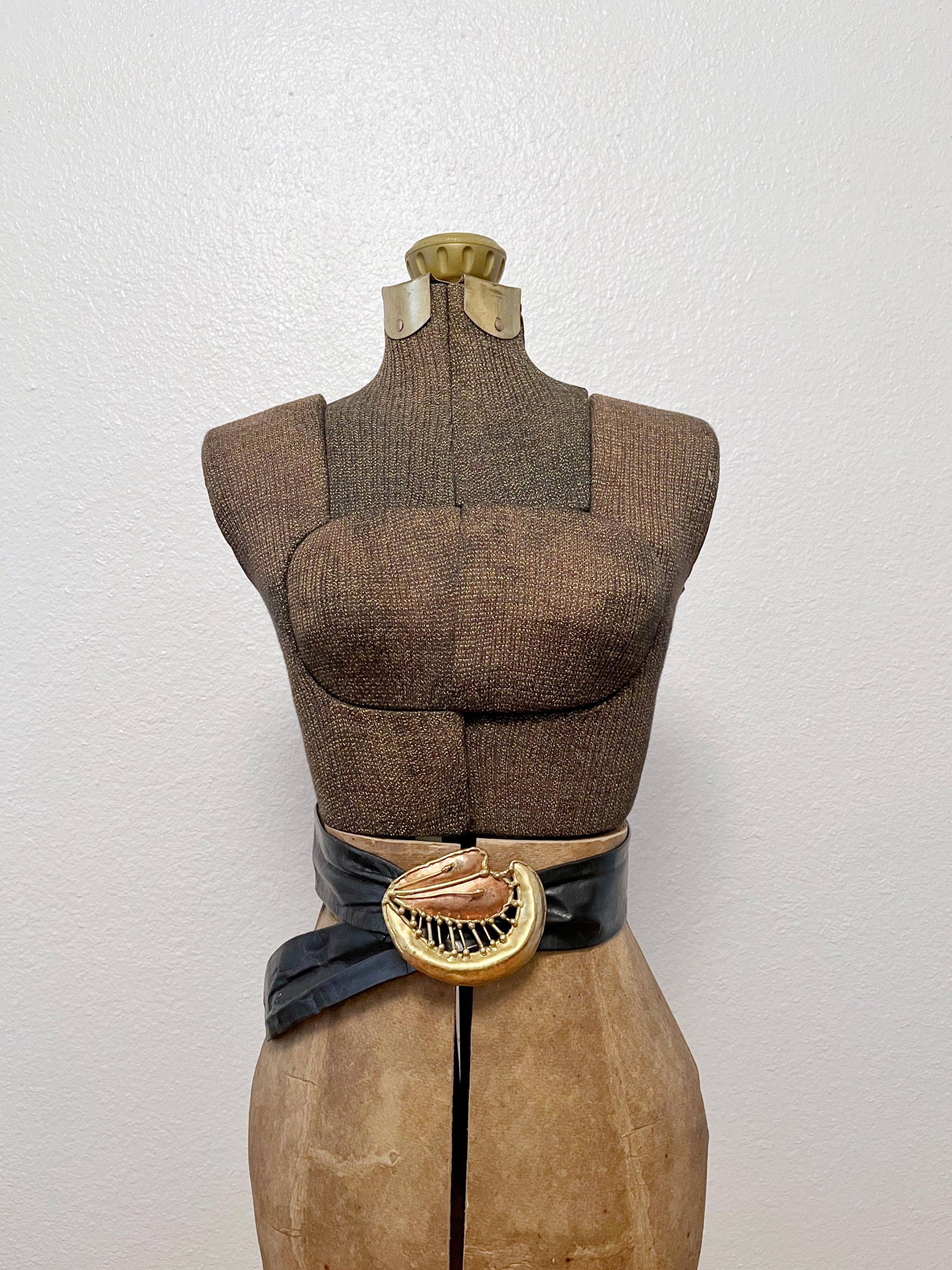 1970s Vintage Brutalist Artisan Leather Belt 70s Vintage Brutalist Leather Belt With Handcrafted Metal  main image 4