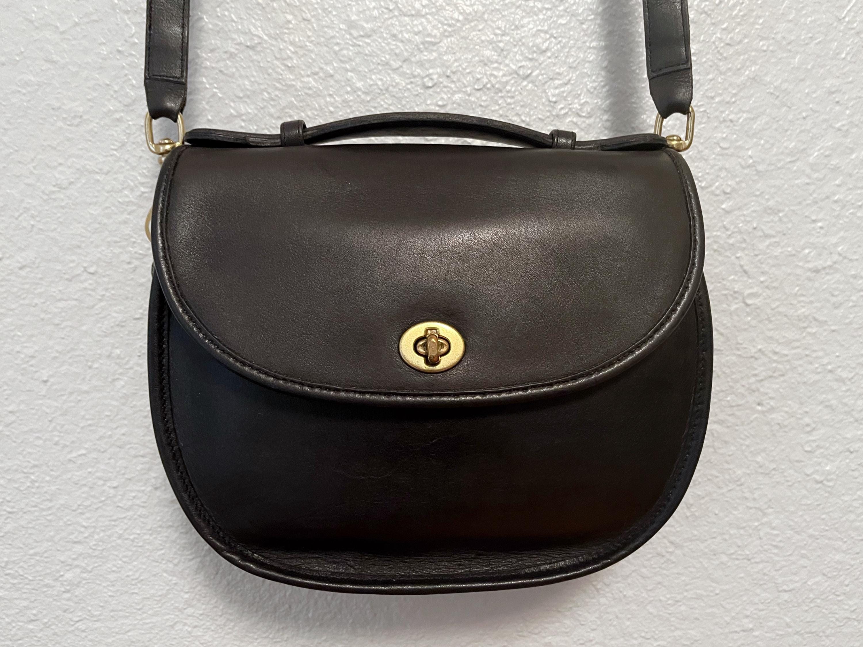 Vintage Coach Black Leather Cross Body Small Plaza Bag US