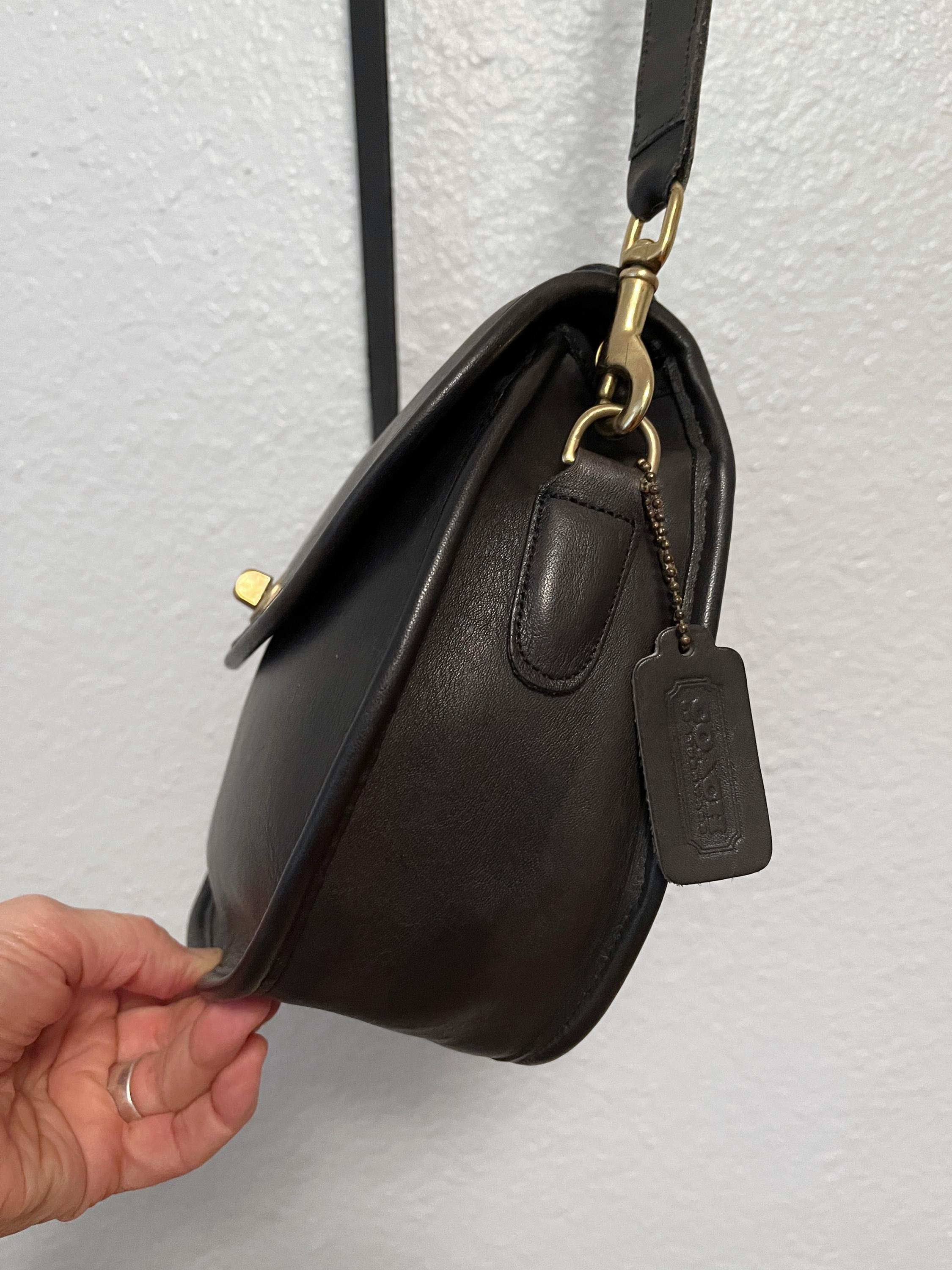 Vintage Coach Black Leather Cross Body Small Plaza Bag US