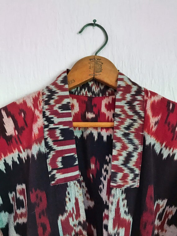 Chic Vintage 70's Woven Ikat Cotton Jacket Coat D… - image 5