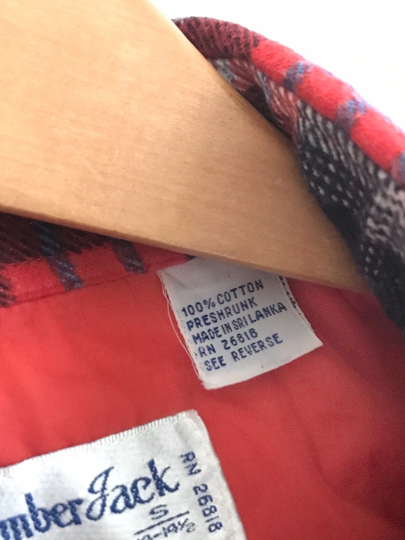 Vintage Men/'s Small Lumber Jack Cotton Flannel Shirt Red Navy Blue Long Sleeves Button Down Grunge 14-14.5