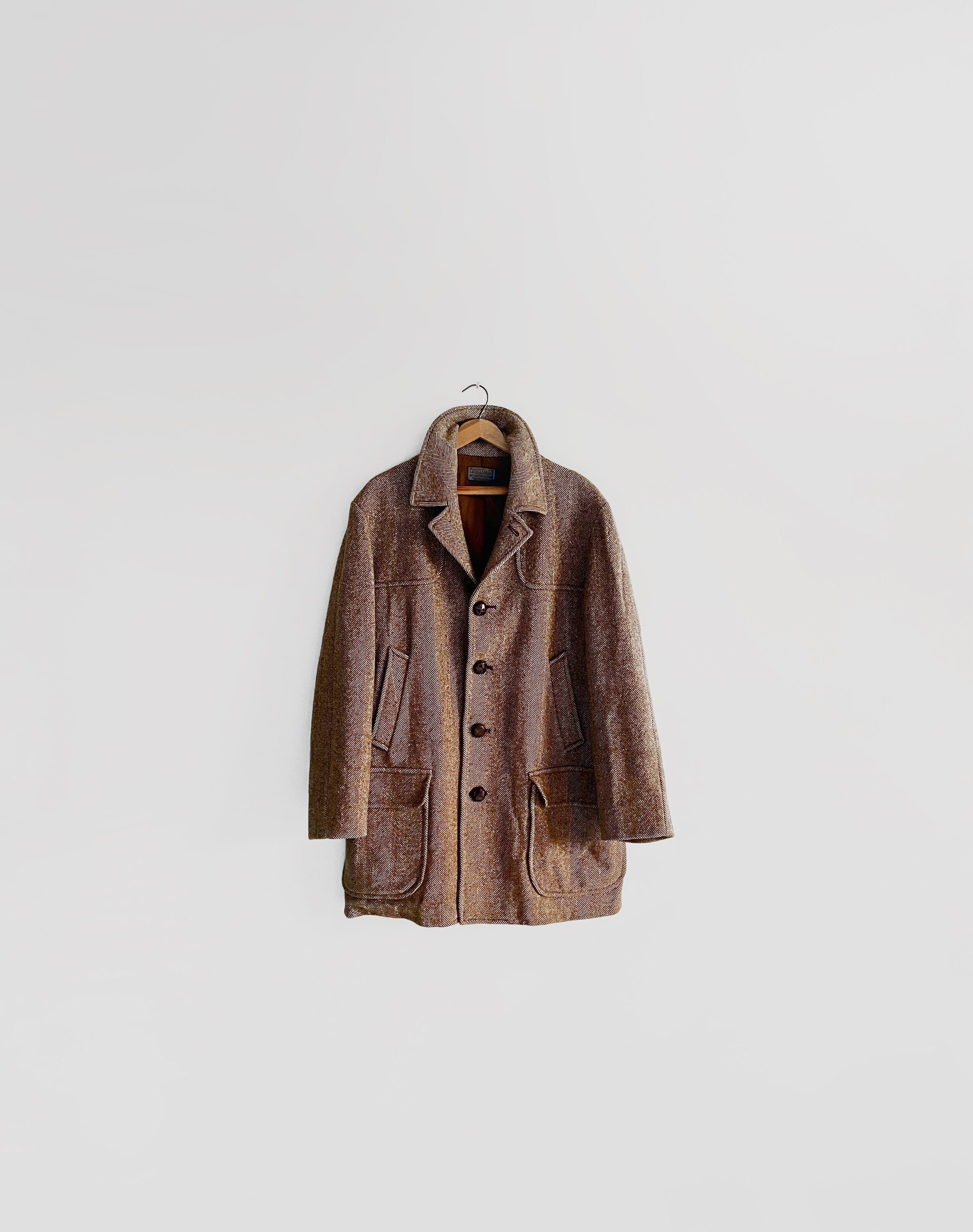 Vintage Pendleton Brown Herringbone Wool Coat Jacket / Coat - Etsy