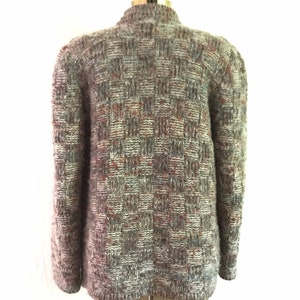 Vintage 70's 80's Women's Medium Mohair Wool Blend Open Cardigan Sweater Jacket Gray Checks Pockets Nordstrom Town Square image 7