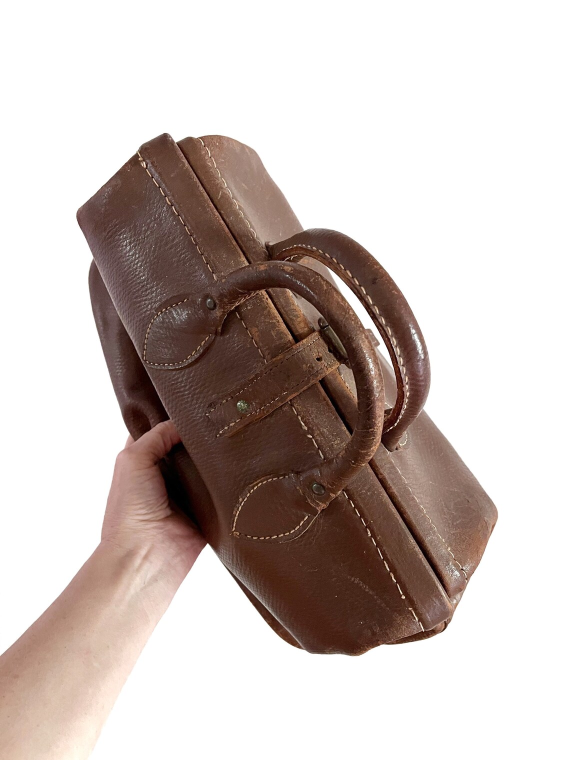 Medium Sized Vintage / Antique Brown Cowhide Leather | Etsy