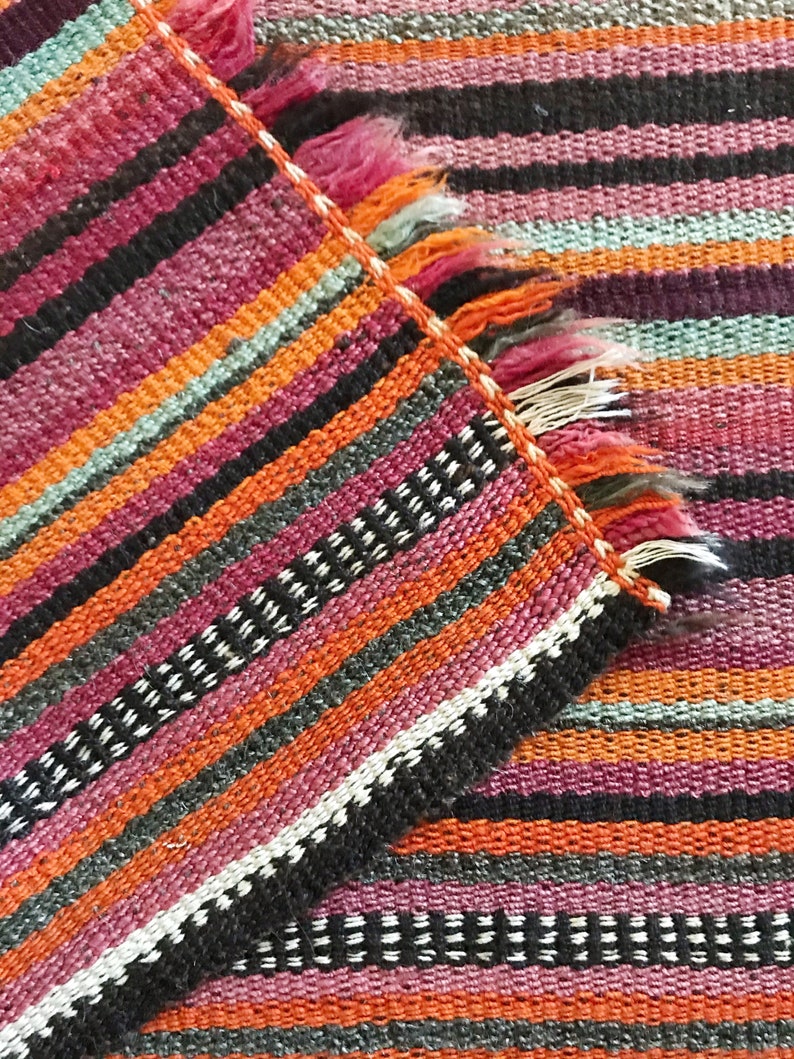 Vintage Handwoven Striped Wool Throw Rug / Runner image 8