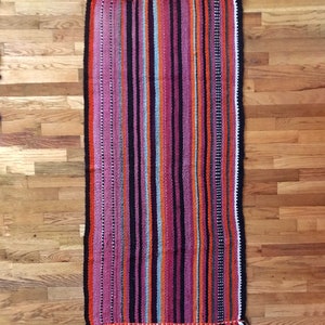 Vintage Handwoven Striped Wool Throw Rug / Runner image 2