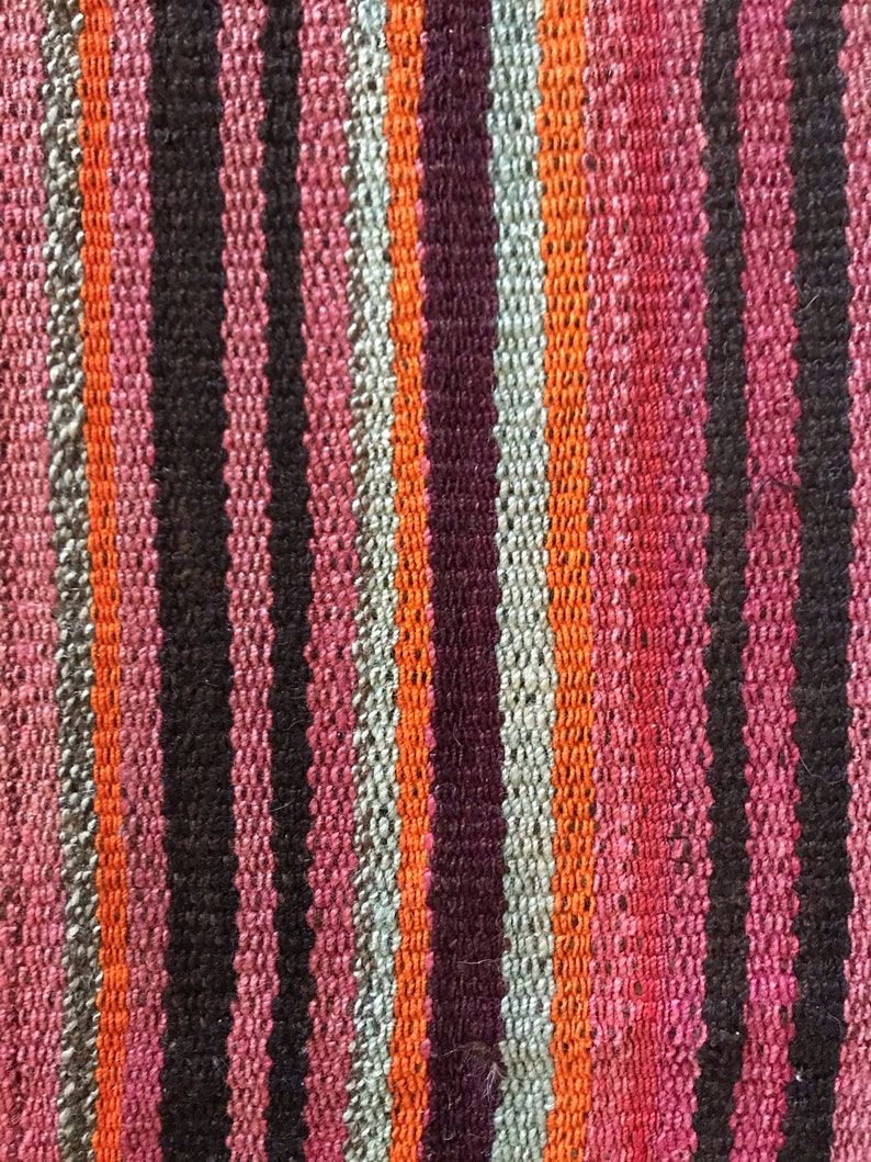 Vintage Handwoven Striped Wool Throw Rug / Runner image 6