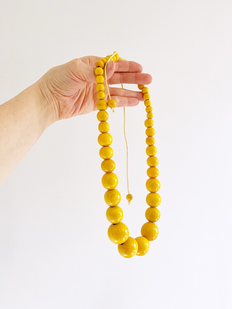 Vintage Large Yellow Chunky Chic Wooden Bead Necklace image 4