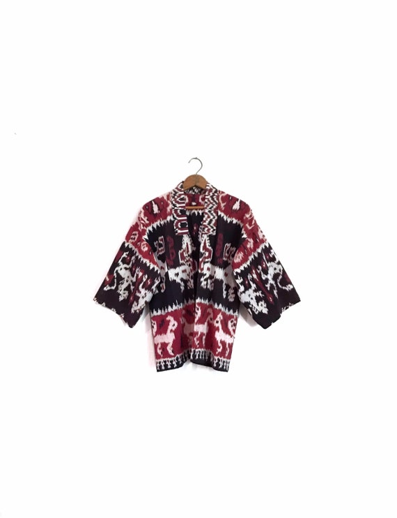 Chic Vintage 70's Woven Ikat Cotton Jacket Coat D… - image 1