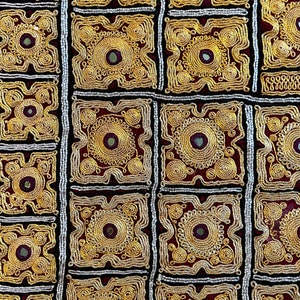 Antique / Vintage Indian Embroidered Mirror Work Textile Table Topper / Runner Elaborate Gold / Silver Handwork
