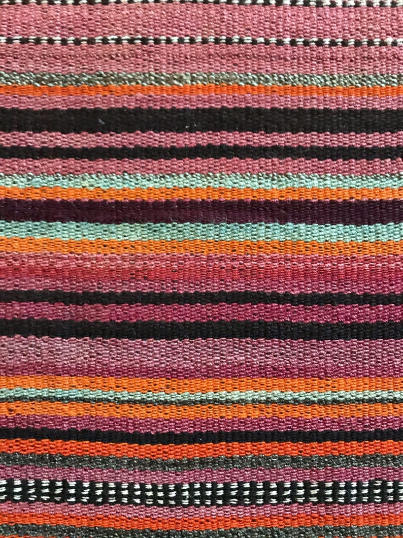Vintage Handwoven Striped Wool Throw Rug / Runner image 5