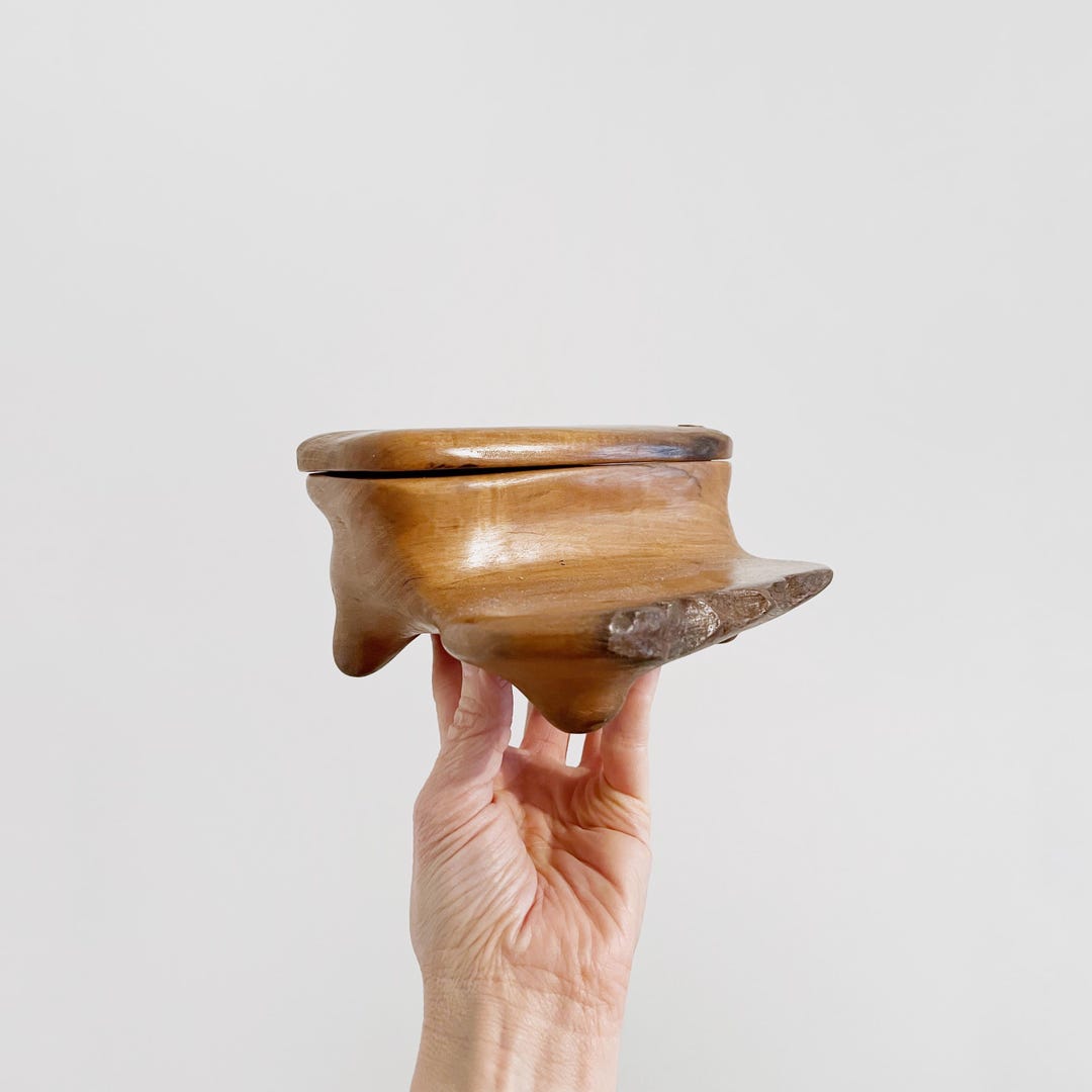 Exceptional Vintage Sculptural Biomorphic Carved Wood Box With Feet ...