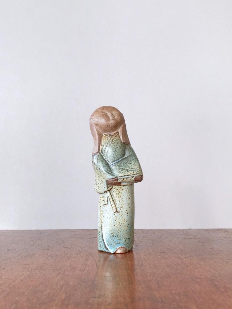 Vintage Japanese Stoneware / Pottery / Ceramic Figurine / Sculpture Asian Woman in a Kimono UCTCI Style image 1