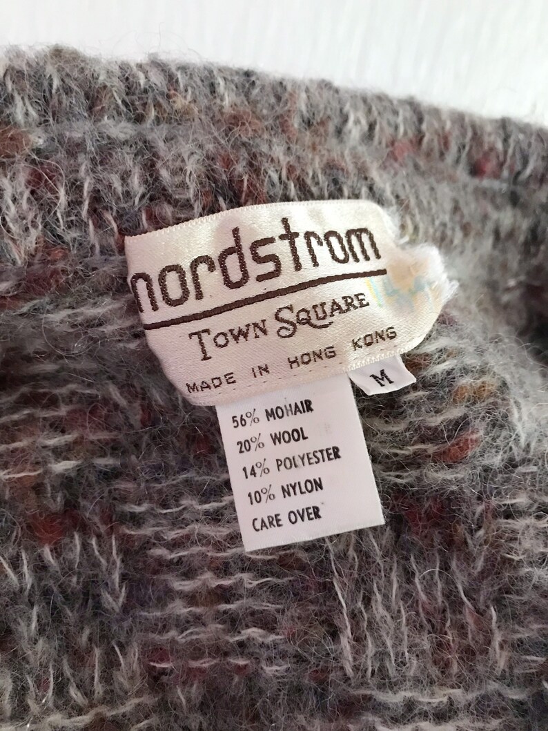 Vintage 70's 80's Women's Medium Mohair Wool Blend Open Cardigan Sweater Jacket Gray Checks Pockets Nordstrom Town Square image 5