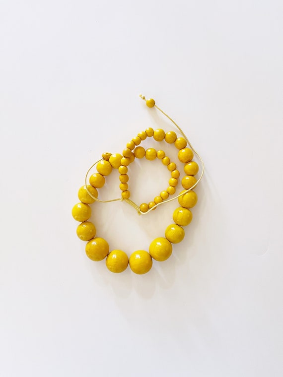 Vintage Large Yellow Chunky Chic Wooden Bead Neckl