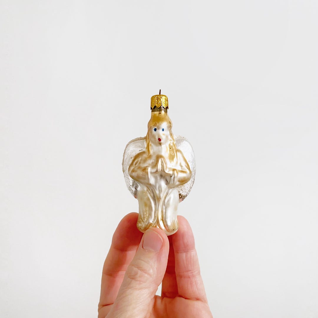 Vintage Polish Mercury Style Glass Angel Christmas Ornament White ...
