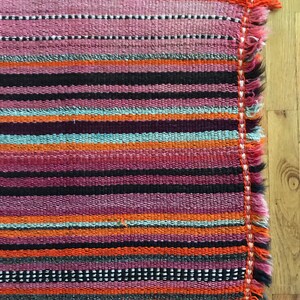 Vintage Handwoven Striped Wool Throw Rug / Runner image 7