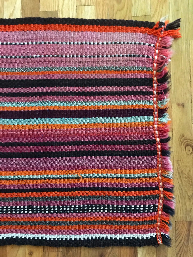 Vintage Handwoven Striped Wool Throw Rug / Runner image 7