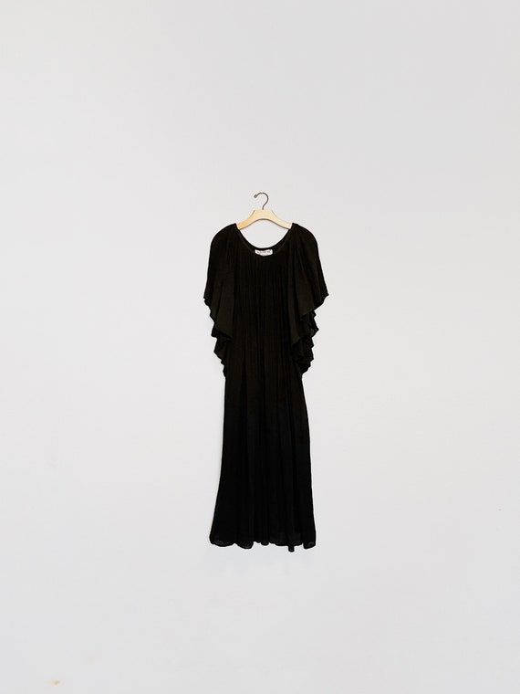 Vintage 70's Amerikan Climax Black Cotton Maxi Dress Bohemian Hippie Festival Goddess Ceremonial Angel Wings Semi Sheer Gauze One Size