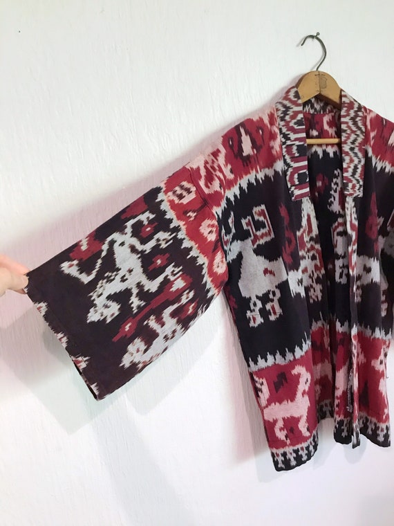 Chic Vintage 70's Woven Ikat Cotton Jacket Coat D… - image 3