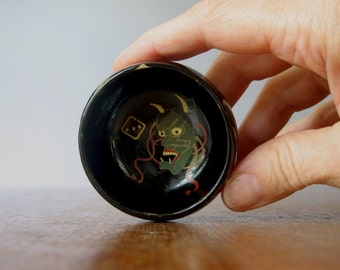 日本のビンテージ 能面 お多福OTAFUKU OKAME 陶器製 漢字サイン入り 木