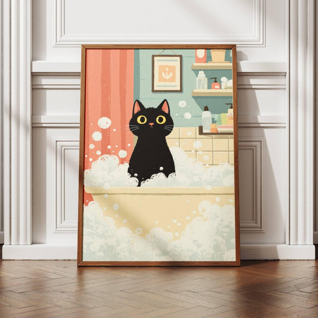 Funny Bathroom Poster | Cat in Bathtub Print | Toilet Wall Art ...