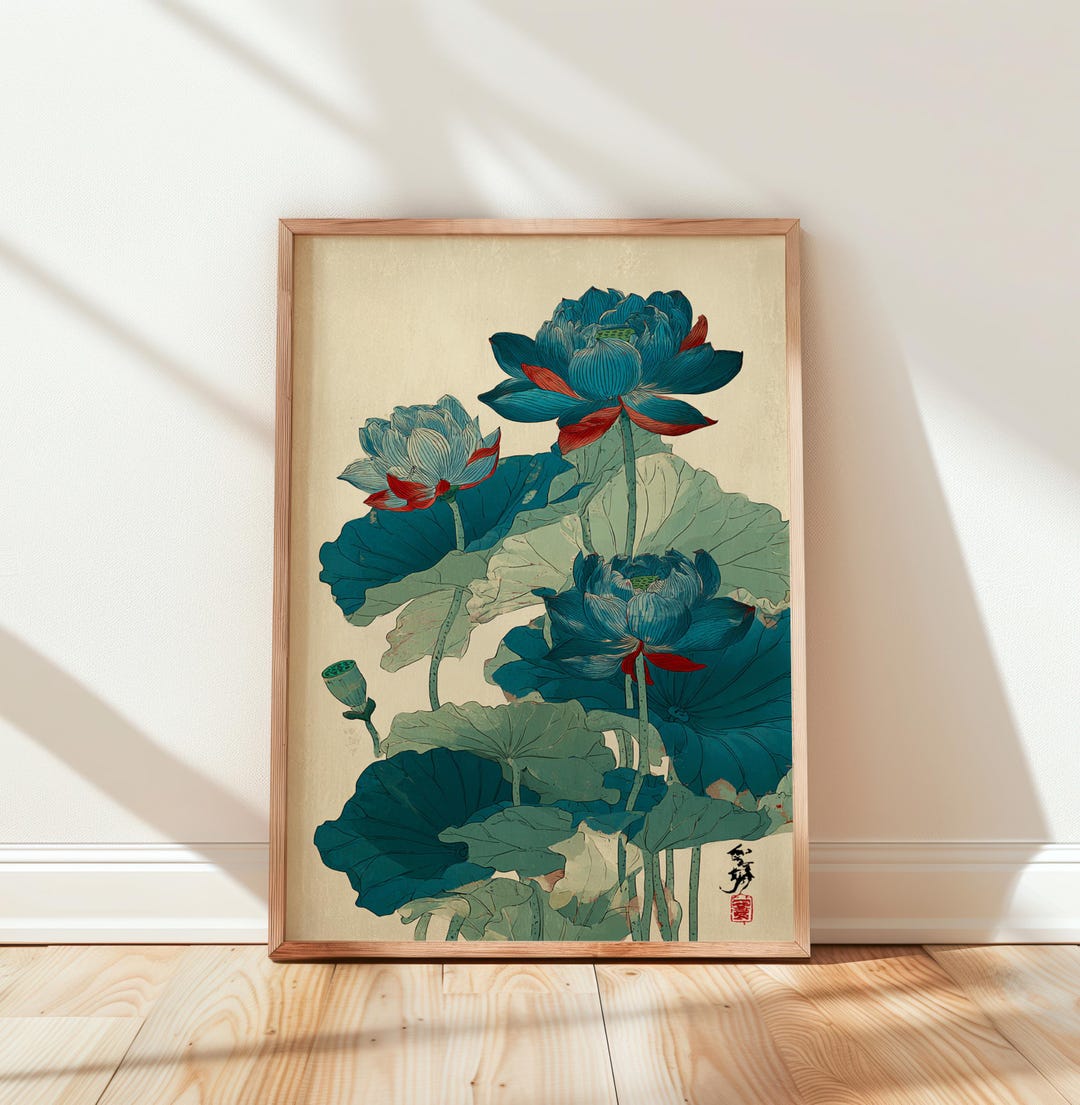 Japanese Colorful Lotus Flower Print | Traditional Flower Wall Art ...