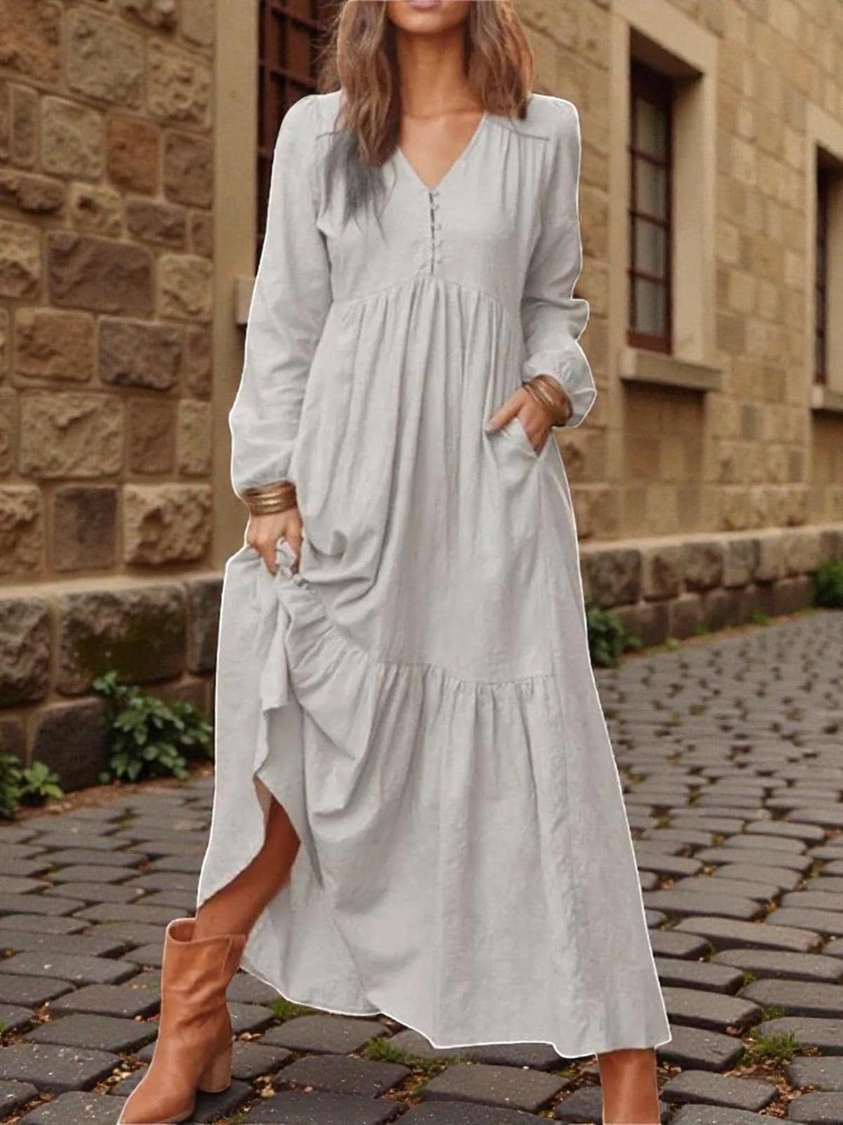 Bohemian Maxi Solid Color Dress