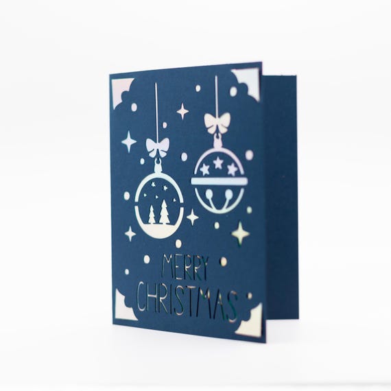 Handcrafted Iridescent Christmas Card: Cut-Out Ornaments