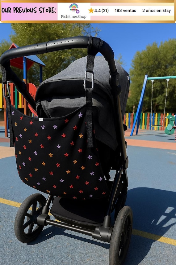 Stroller Support Seat | Hammock for Second Child | Handmade Universal Accessory | BLACK FLOWERS