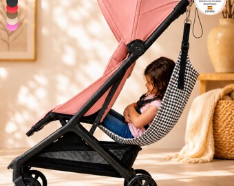 Asiento auxiliar para carrito bebé | Universal stroller toddler seat | Hamaca para viaje | Handmade | Black Vichy
