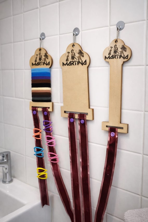 Personalized Laser-Engraved Wooden Hair Tie Organizer | Hair Tie and Clip Organizer | Hair Bow Organizer